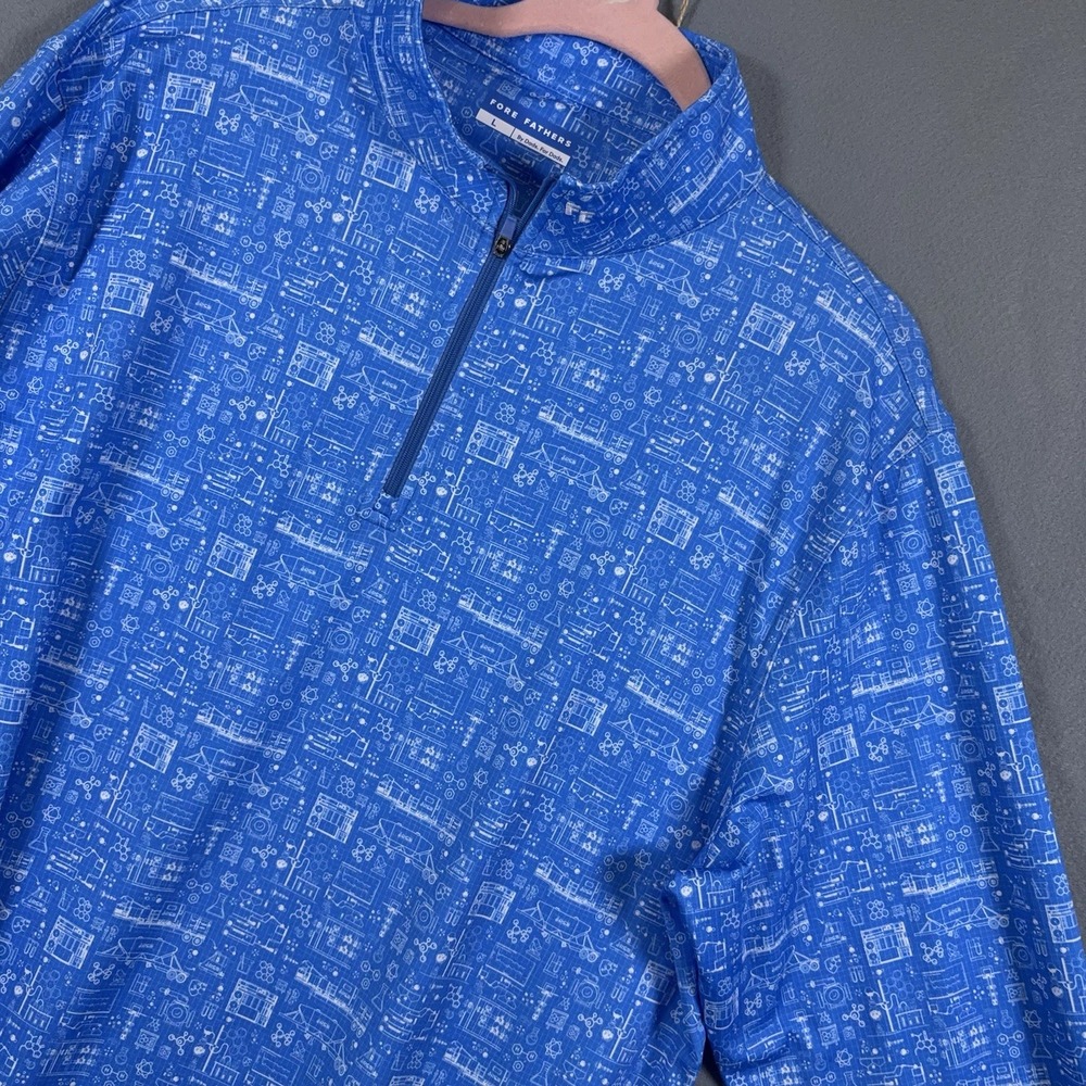 Fore Fathers 1/4 Zip Performance Pullover Men Sz L Blue Lightweight Stretch Golf